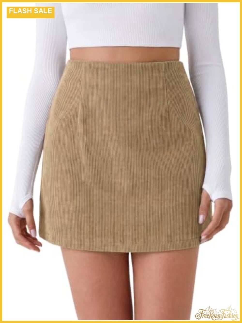 Corduroy Mini Skirt A-Line High Rise with Built-in Shorts